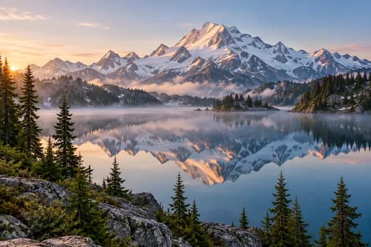 Alpine lake at sunrise cropped to 1080×1080