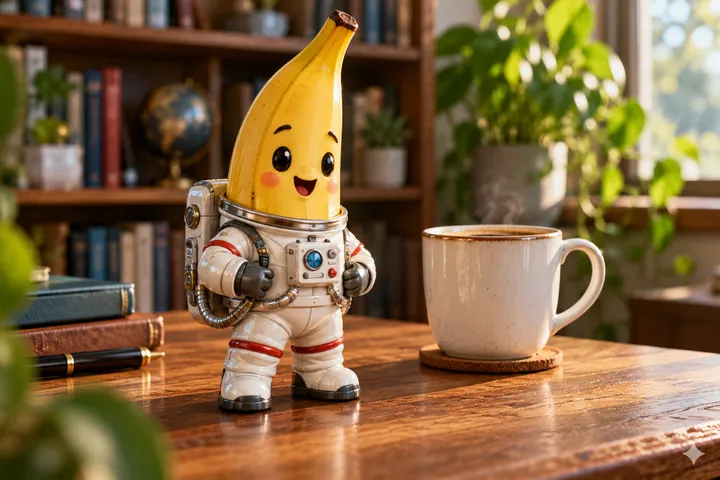 3D figurine on a wood desk with the Gemini sparkle in the corner